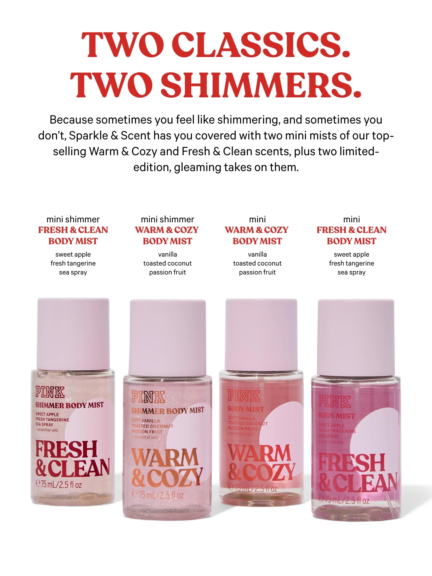 Victoria's Secret PINK 4 Piece Sparkle & Scent Shimmer Fragrance Gift Set