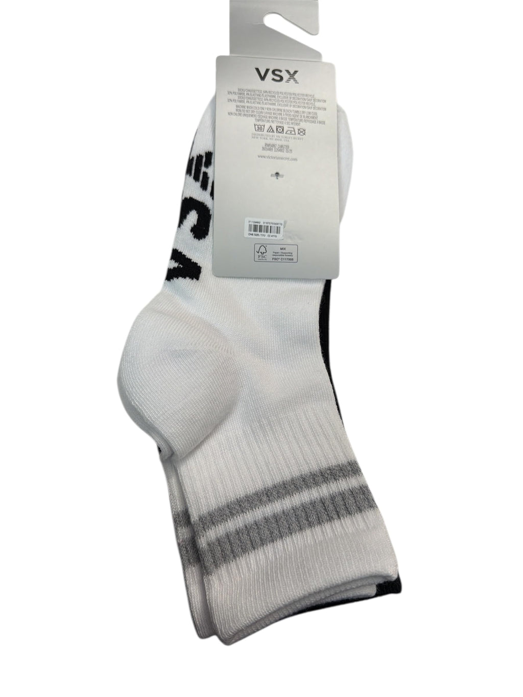 Victoria's Secret VSX Reflective Logo Crew Socks 2-Pack White & Black One Size New