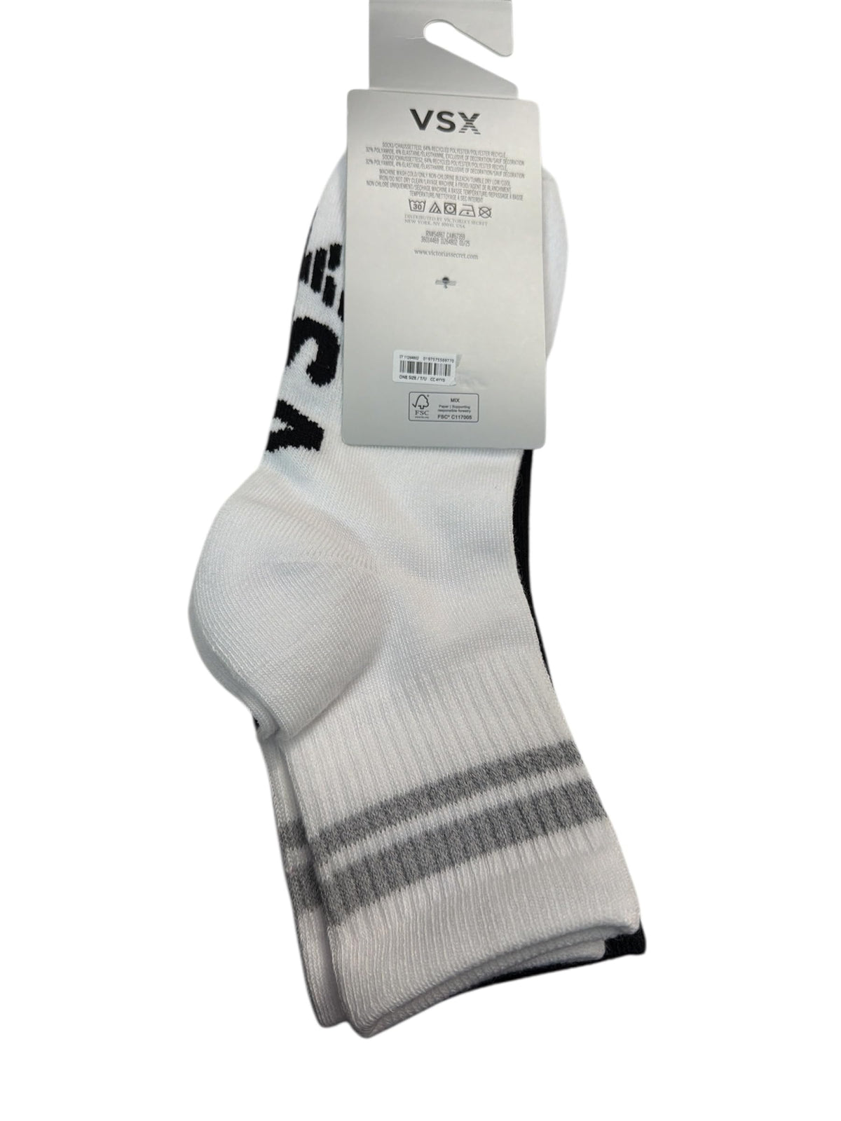 Victoria's Secret VSX Reflective Logo Crew Socks 2-Pack White & Black One Size New