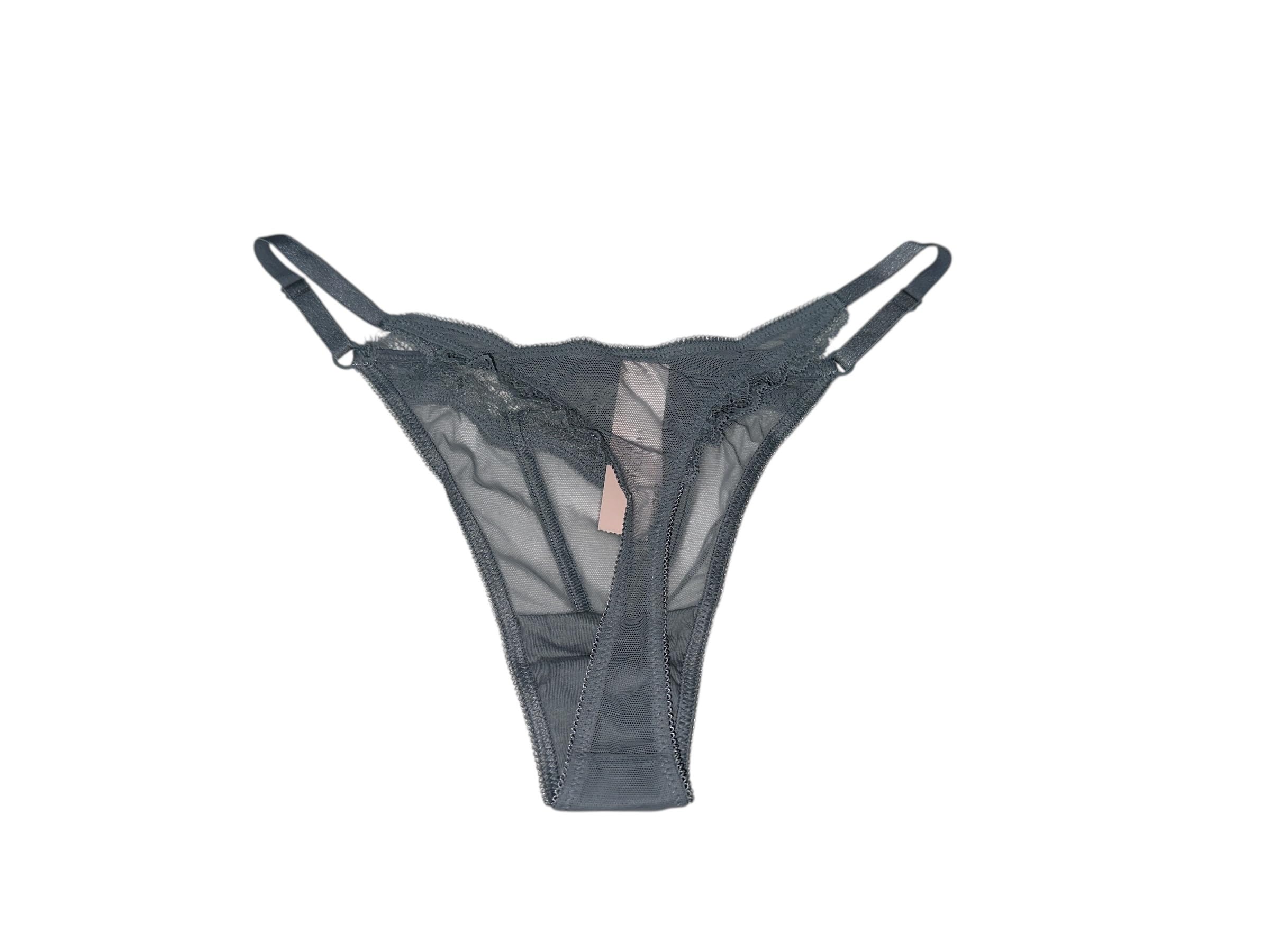 Victoria's Secret Rhinestone Sheer Shine Rose Adjustable String Thong Panty Color Gray New (US, Alpha, X-Large, Regular, Regular, Gray Shine)