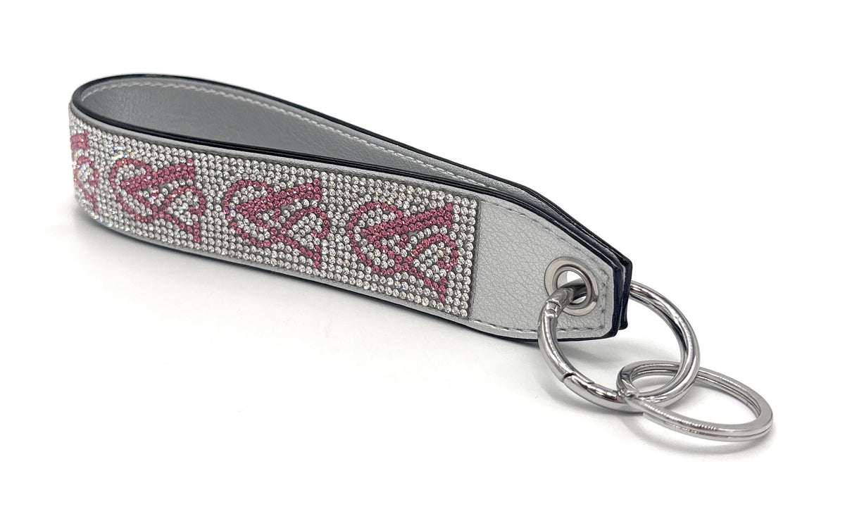 Victoria's Secret Keychain Bag Charm Glam Wristlet Strap (Silver/Pink VS)