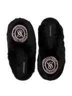 Victoria's Secret Luxe Plush Faux Fur Slippers Black Closed Toe New