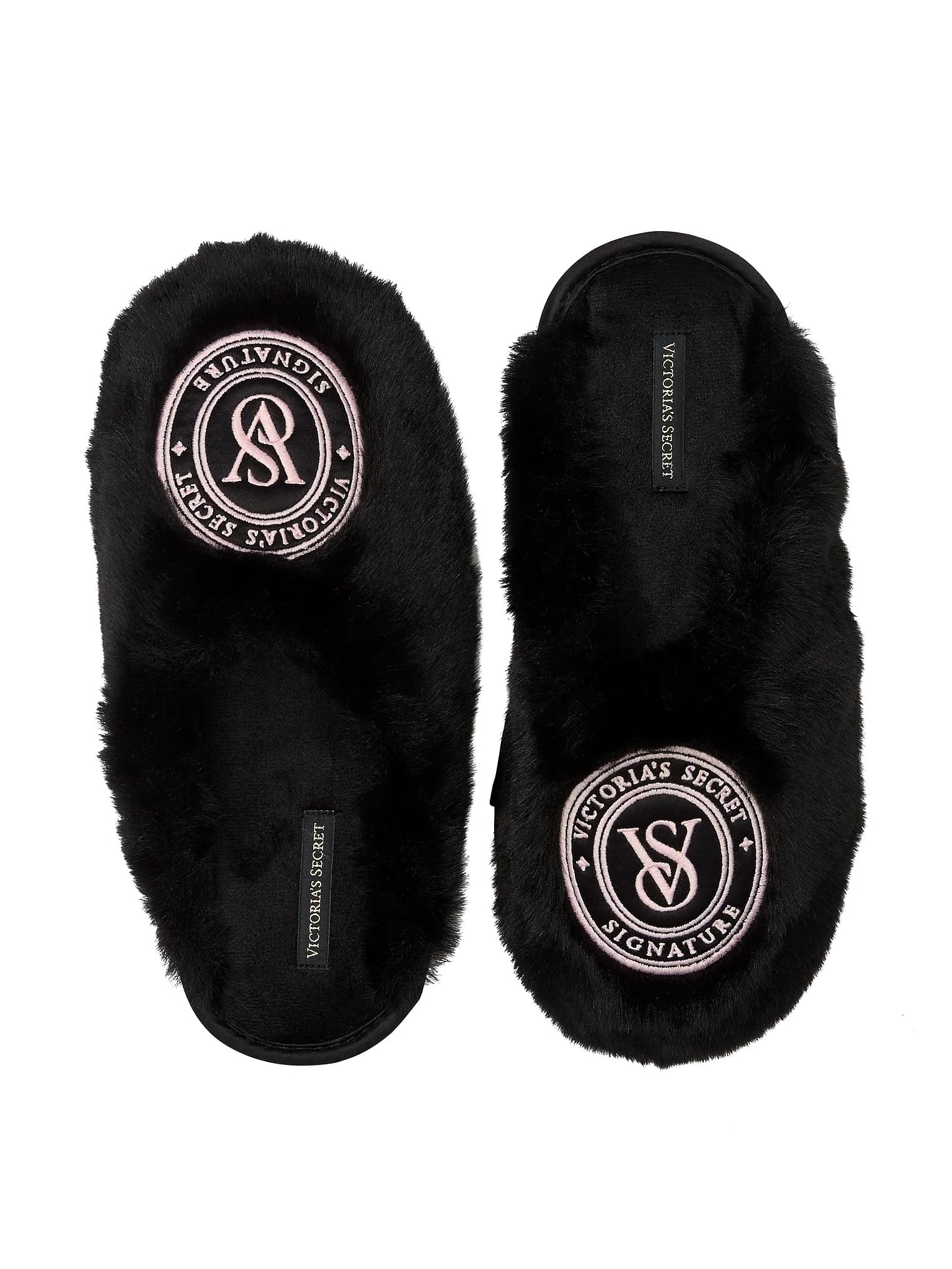 Victoria's Secret Luxe Plush Faux Fur Slippers Black Closed Toe New