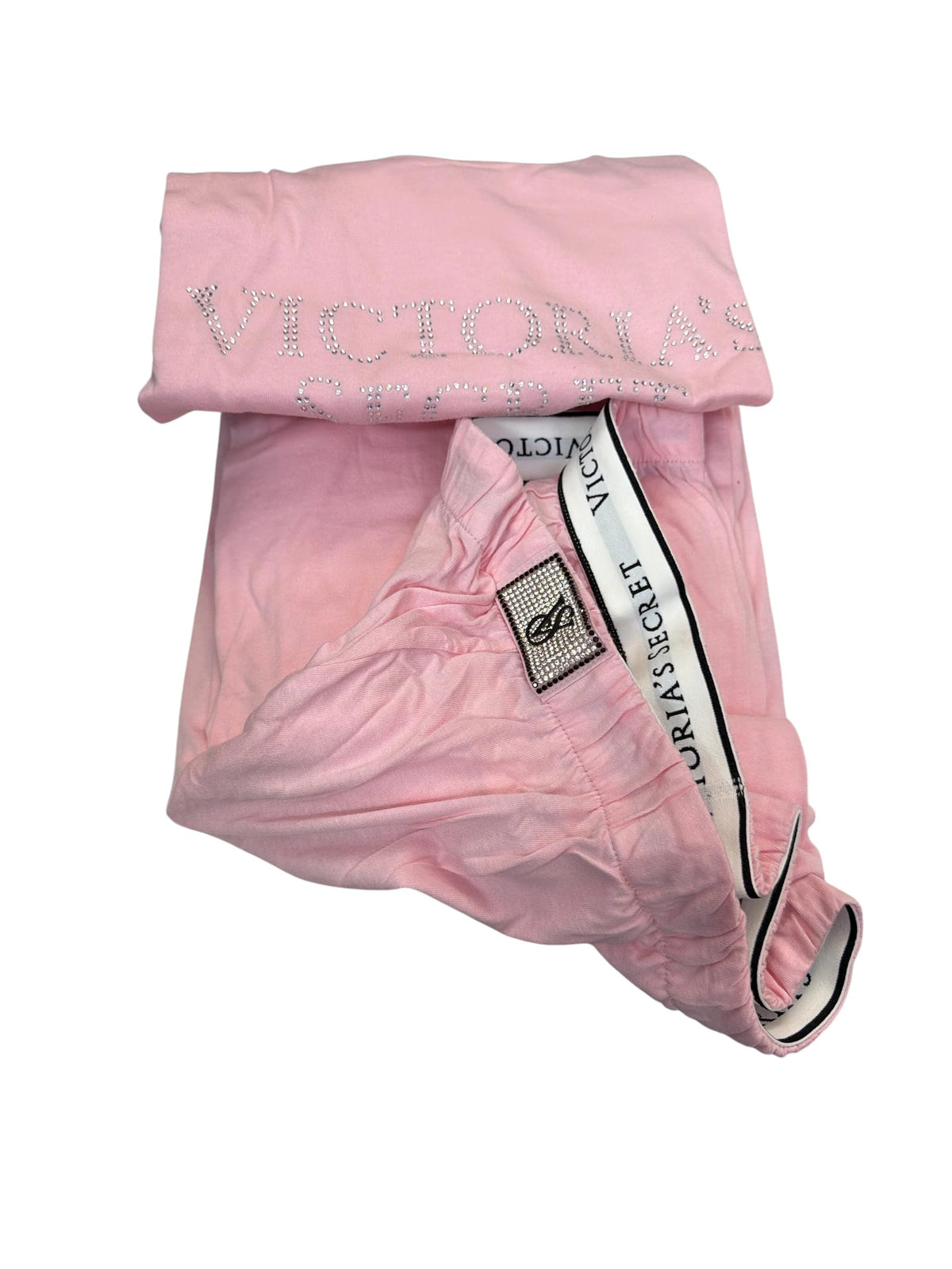 Victoria's Secret Cotton Rhinestone Logo Pajama Set Pink Large New
