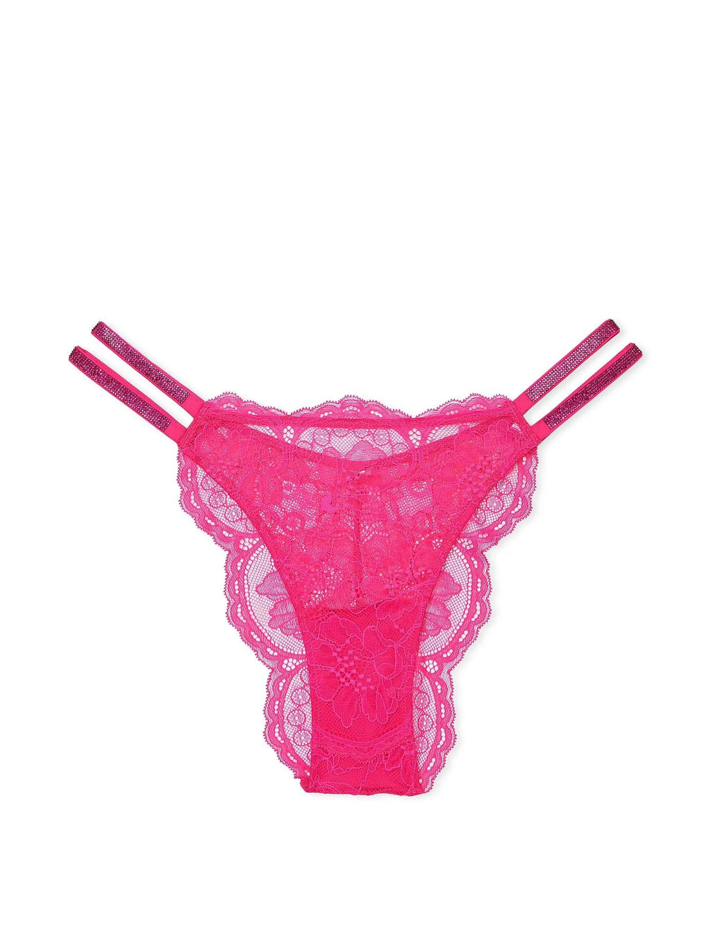 Victoria's Secret Brazilian Panty Women's Pink Lace Double Rhinestone Strap Large