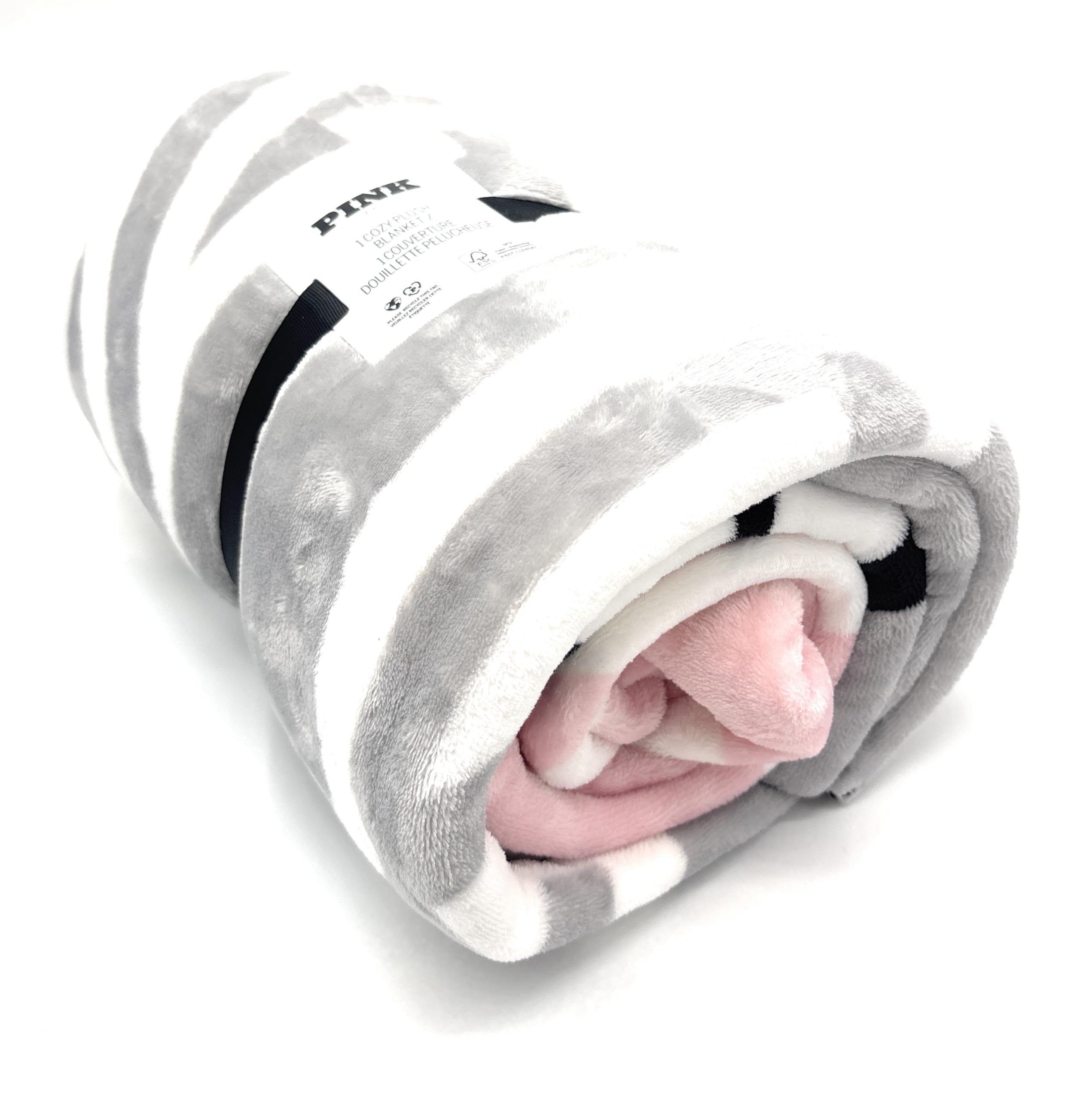 Victoria's Secret Pink Cozy - Plush Sherpa Blanket Size 60" x 50" (Gray/Pink/Black/White)