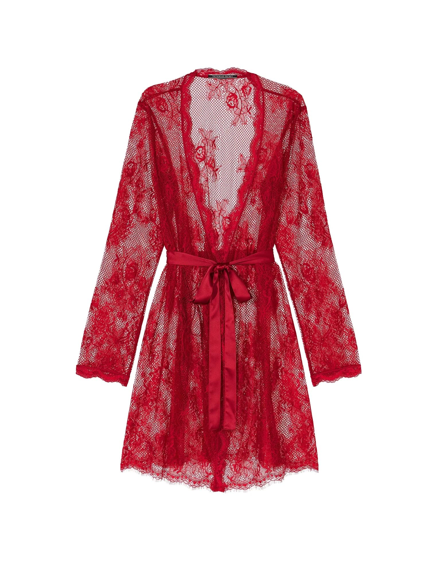 Victoria's Secret Fishnet Floral Mesh Lace Robe Red M/L Sheer New