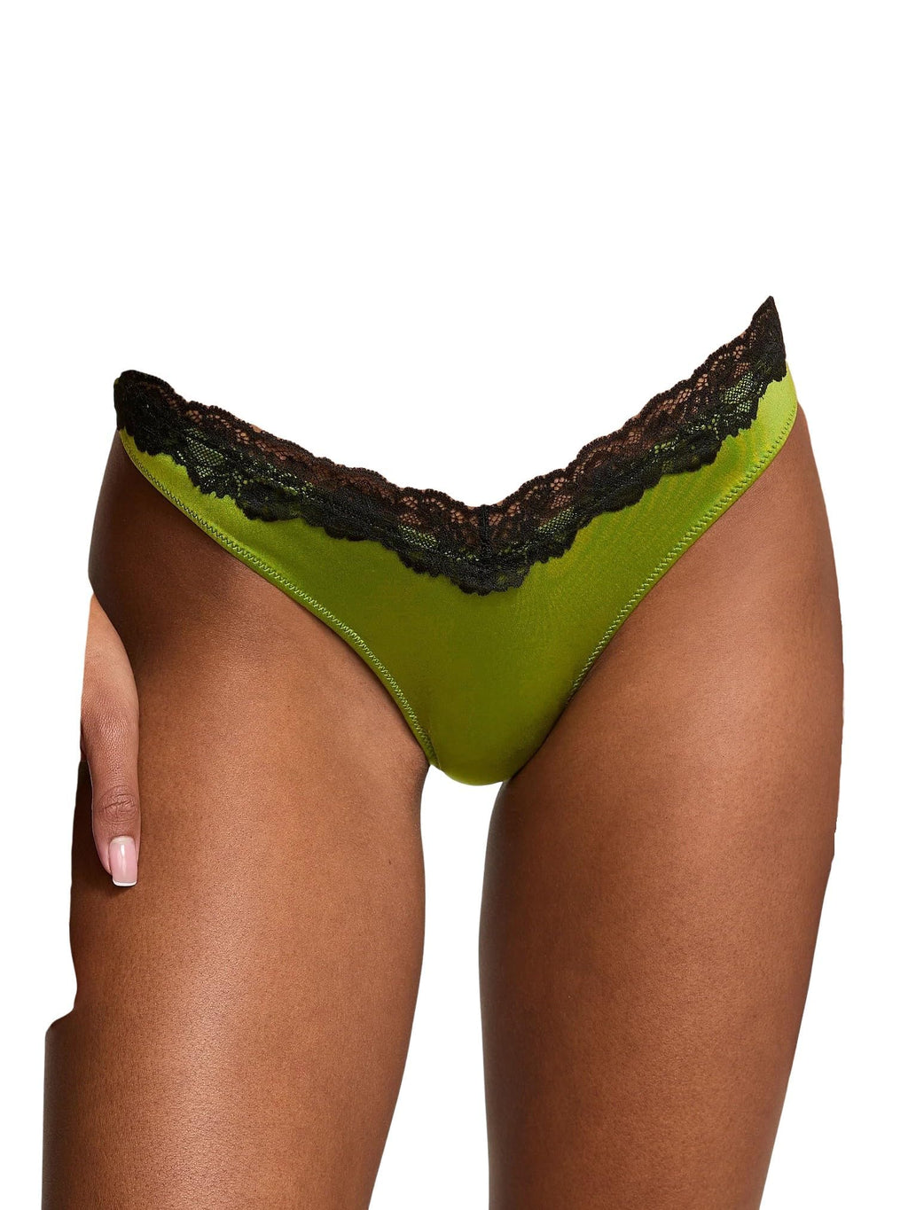 Victoria's Secret Lace Trim High Leg Thong Panty Green Black Women New
