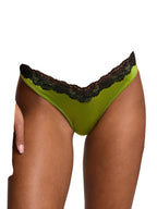 Victoria's Secret Lace Trim High Leg Thong Panty Green Black Women New