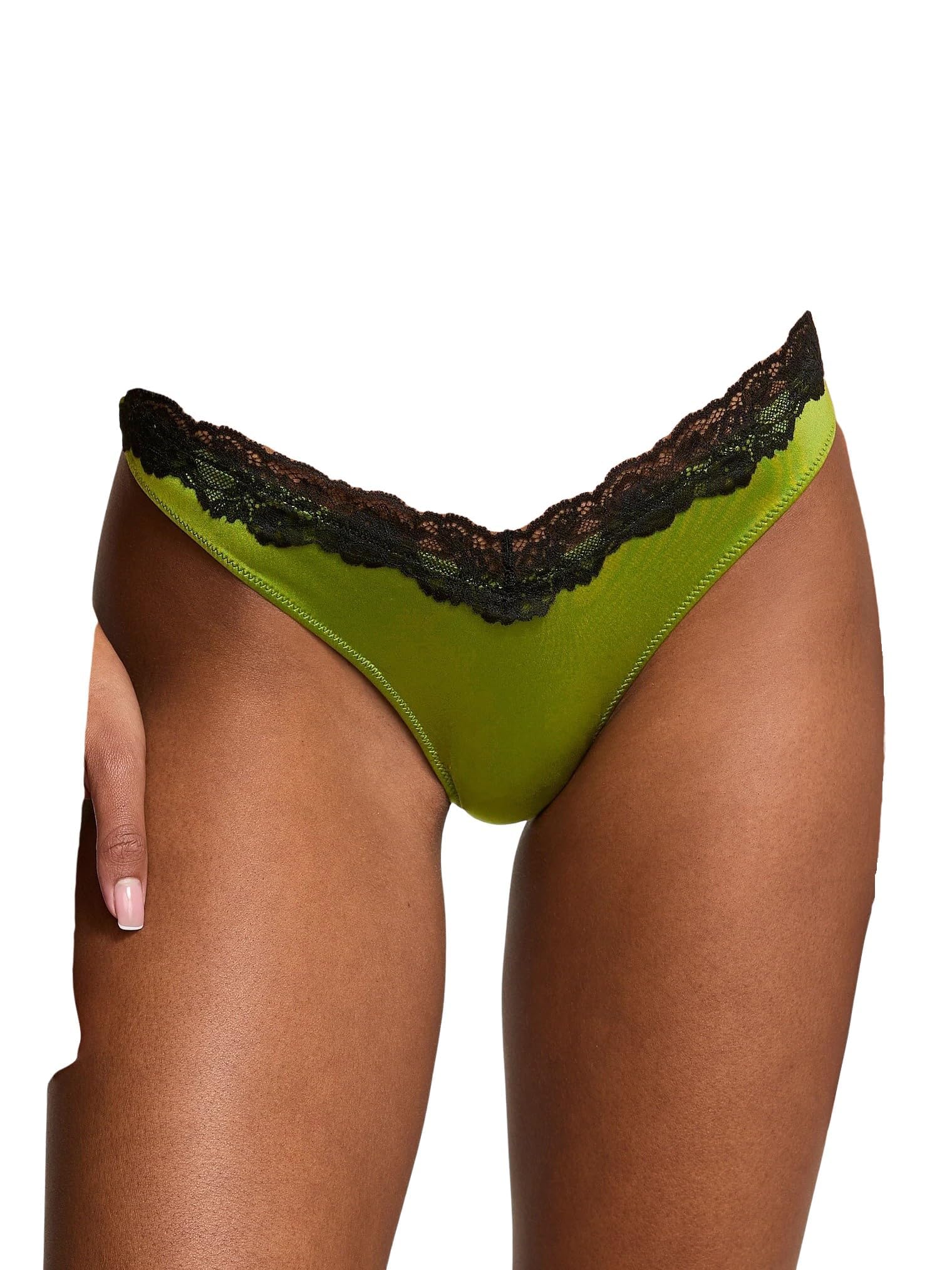 Victoria's Secret Lace Trim High Leg Thong Panty Green Black Women New