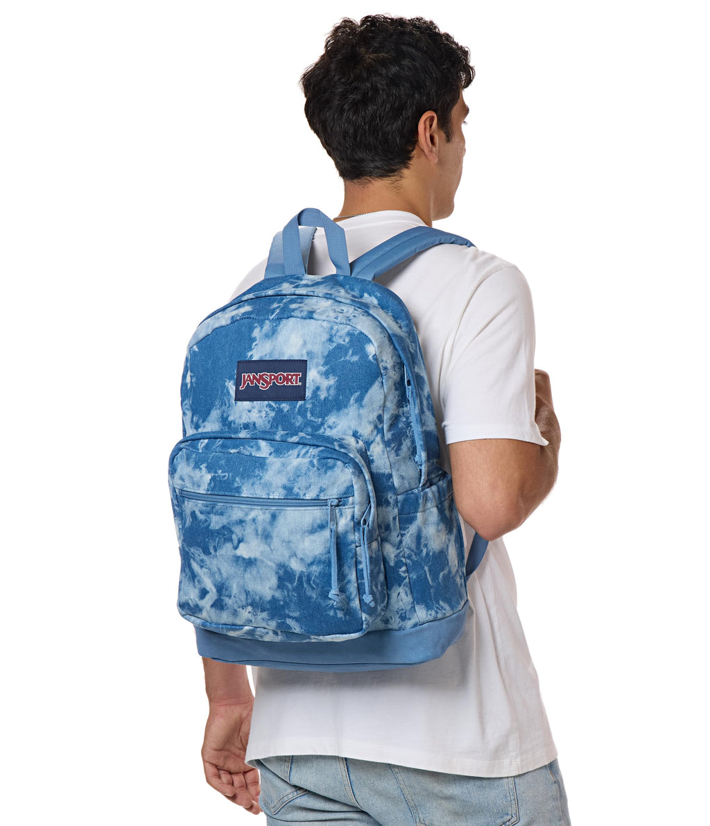 JanSport Right Pack Expressions Backpack – Main Compartment, 15-inch Padded Laptop Compartment, Side Water Bottle Pocket, Utility Pocket with Zippered Rain Flap, Denim Wash Blue