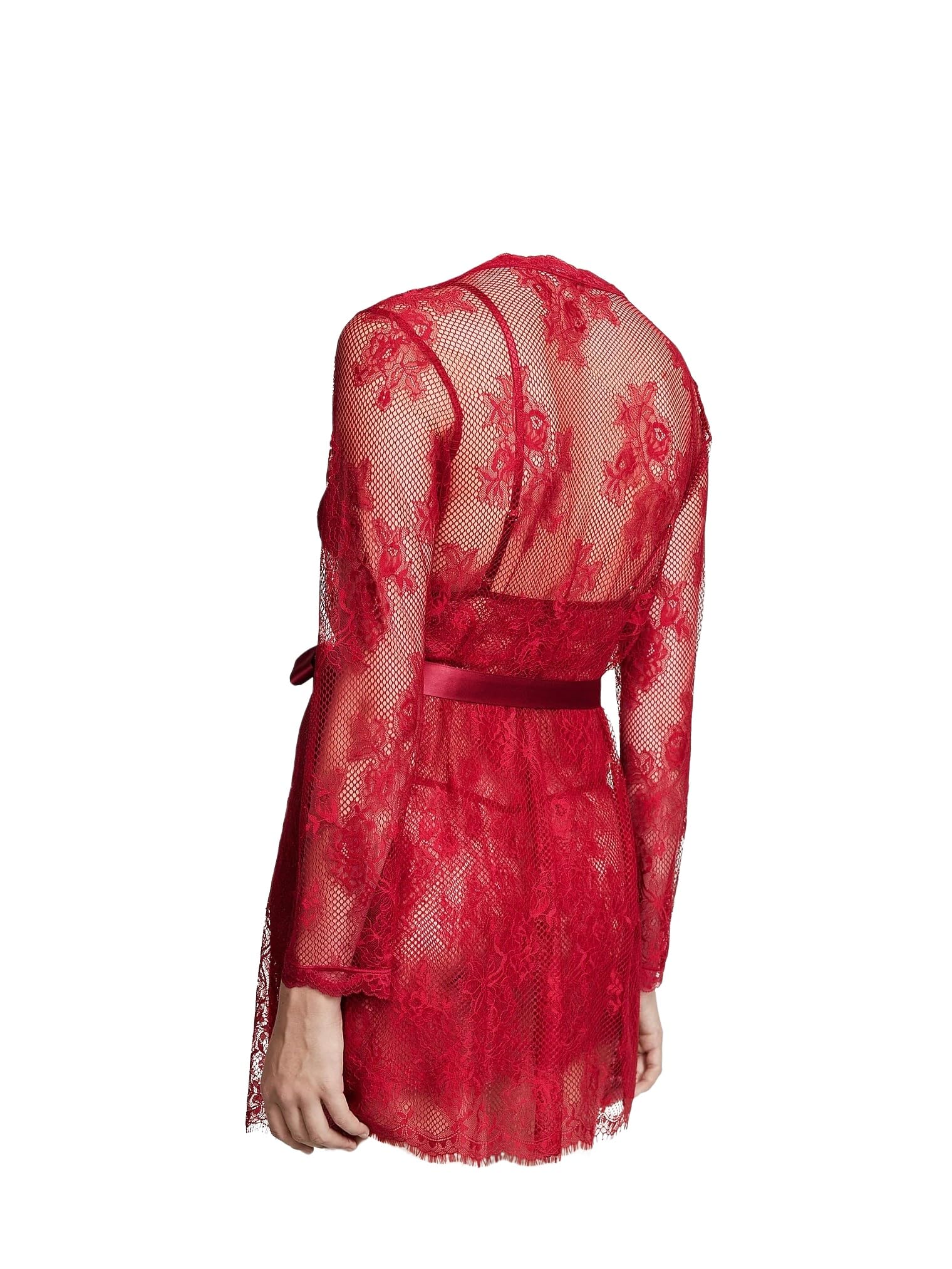 Victoria's Secret Fishnet Floral Mesh Lace Robe Red M/L Sheer New