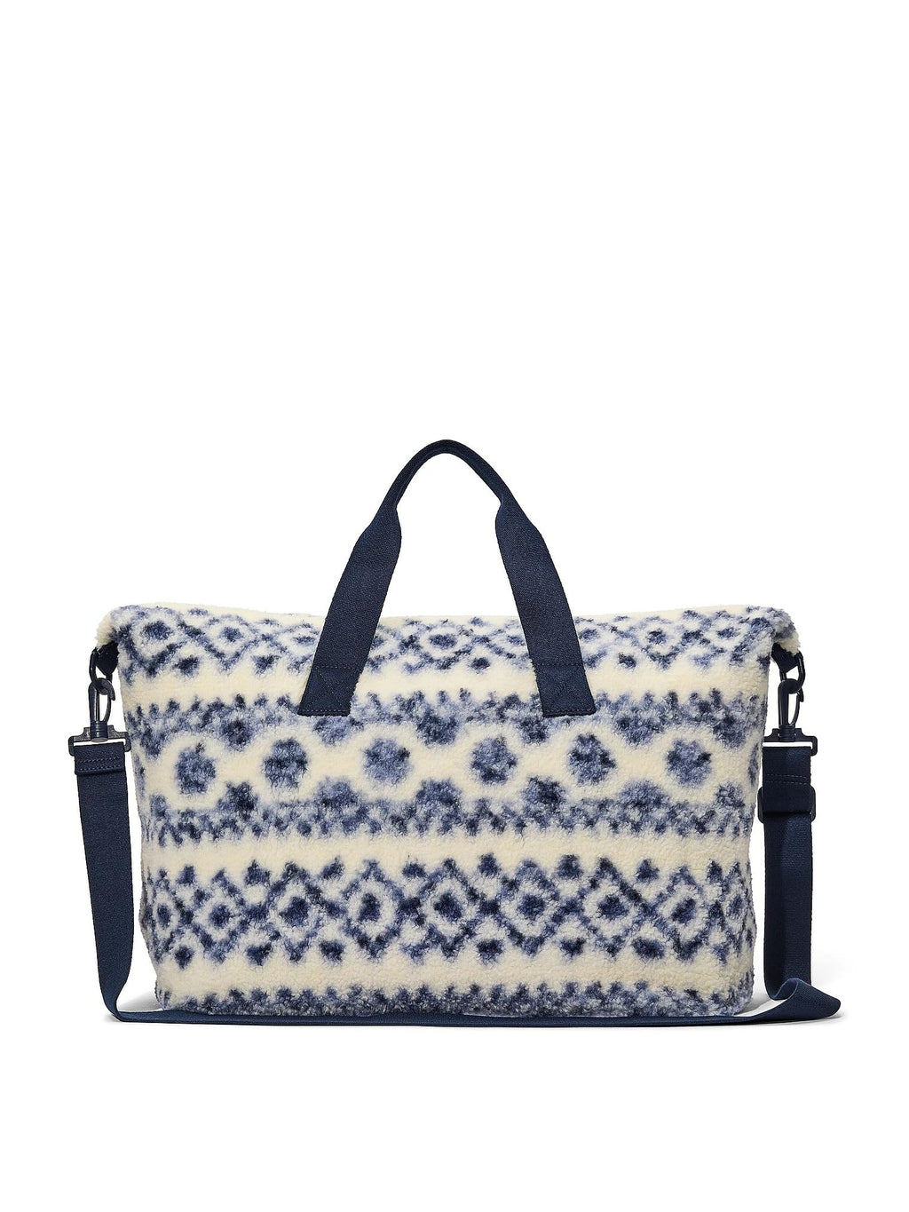 Victoria's Secret Cozy Soft Plush Zipper Weekender Bag Multicolor Fair Isle Pattern Travel Tote New