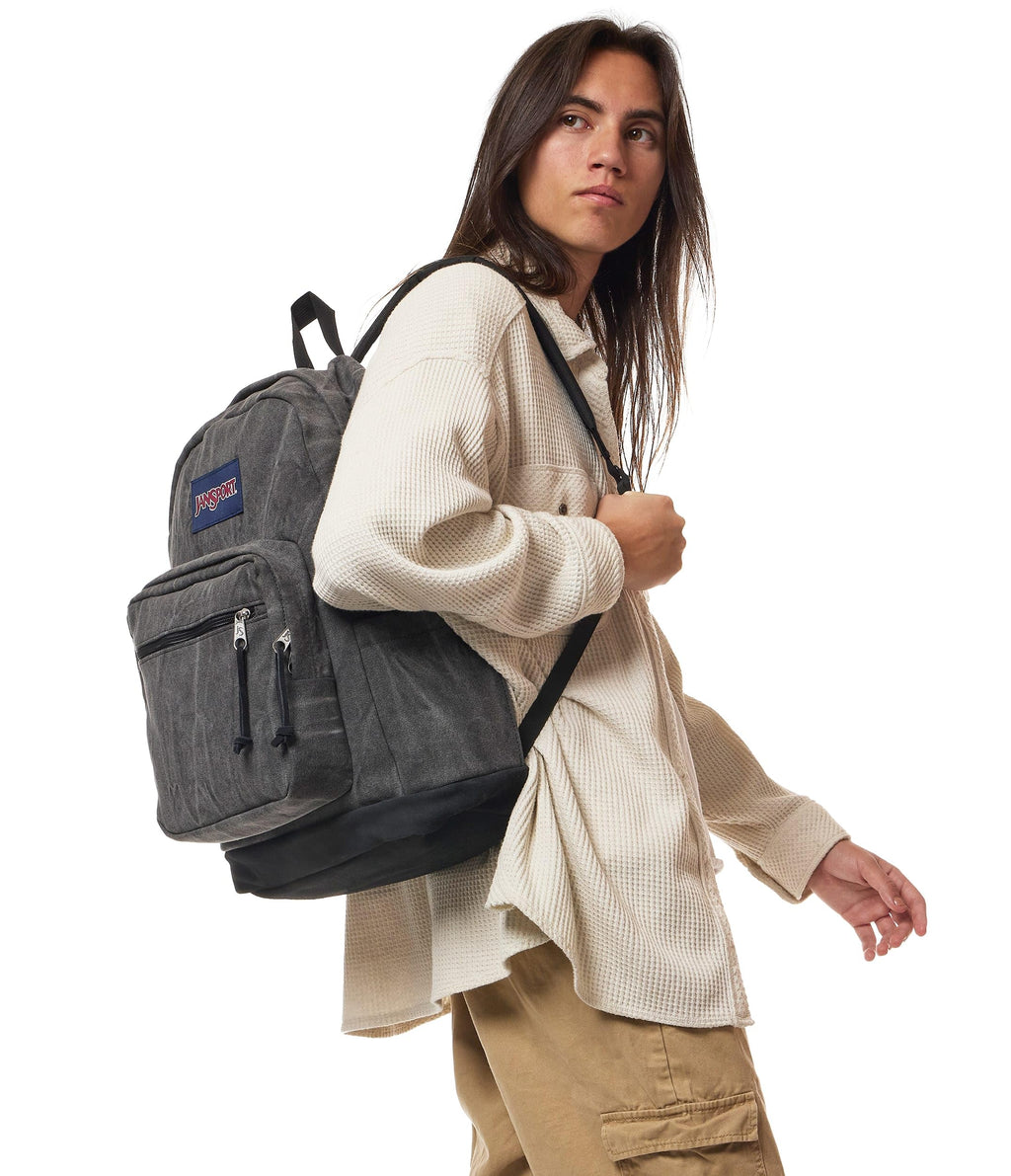 JanSport Right Pack Expressions Backpack – 15-inch Padded Laptop Compartment, Water Bottle Pocket, Utility Pocket with Flap, Aged Canvas Black/Oxford/Black
