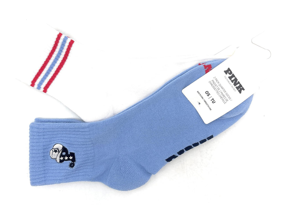 Victoria's Secret PINK 2-Pack Quarter Socks (Blue/White/Red)