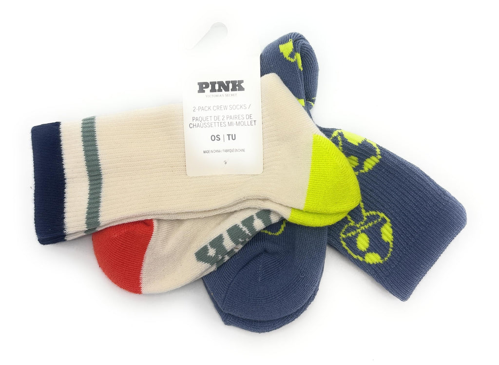 Victoria's Secret PINK 2-Pack Crew Socks (Blue Bird/Cream)