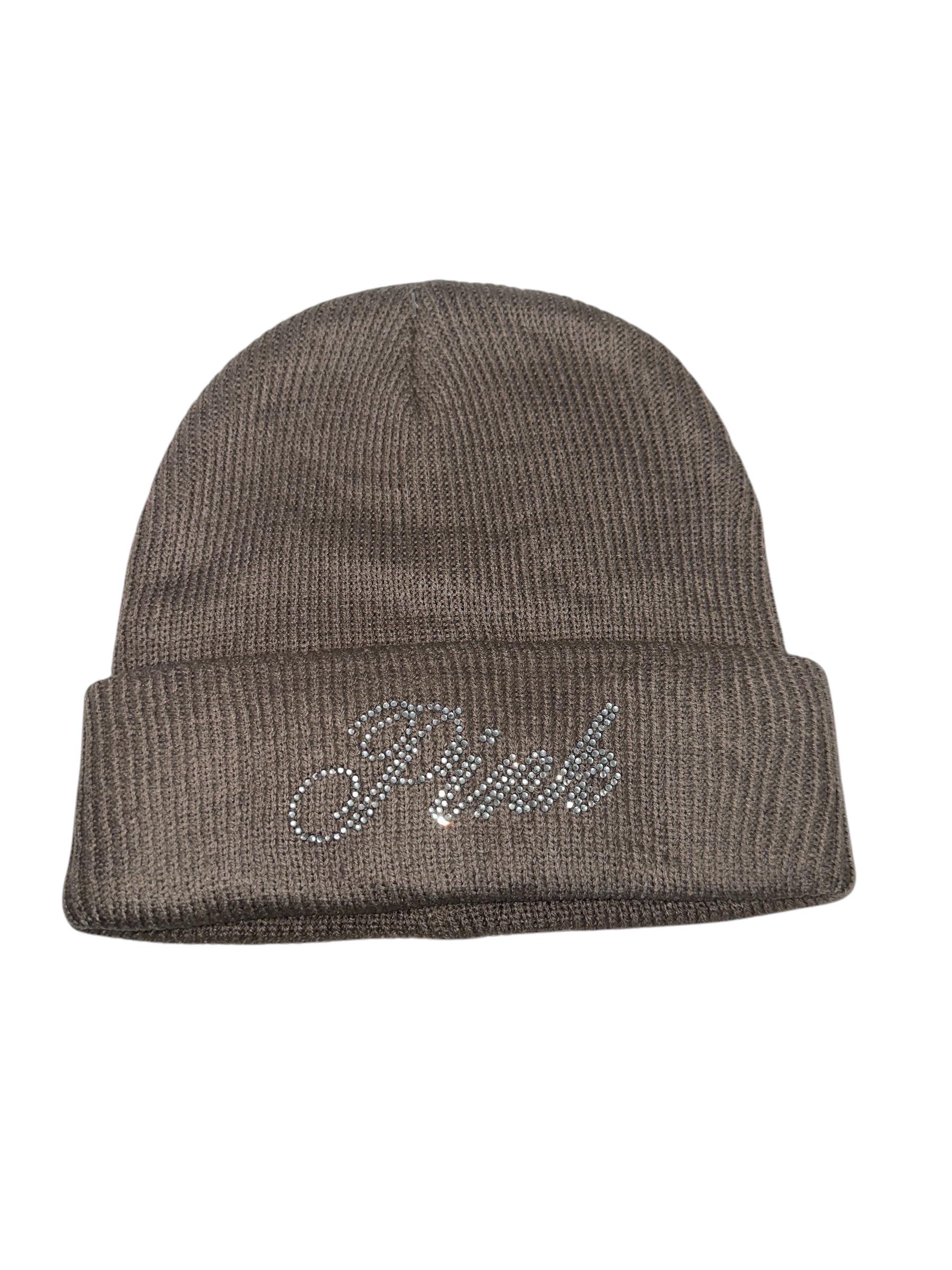 Victoria's Secret Pink Rib Knit Rhinestone Beanie Brown Shine New