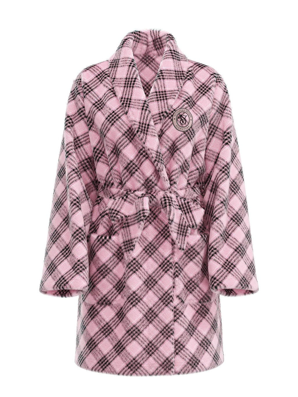 Victoria's Secret Short Cozy Robe Color Plaid Pink New (US, Alpha, X-Small, Small, Regular, Regular, Plaid Pink Logo)