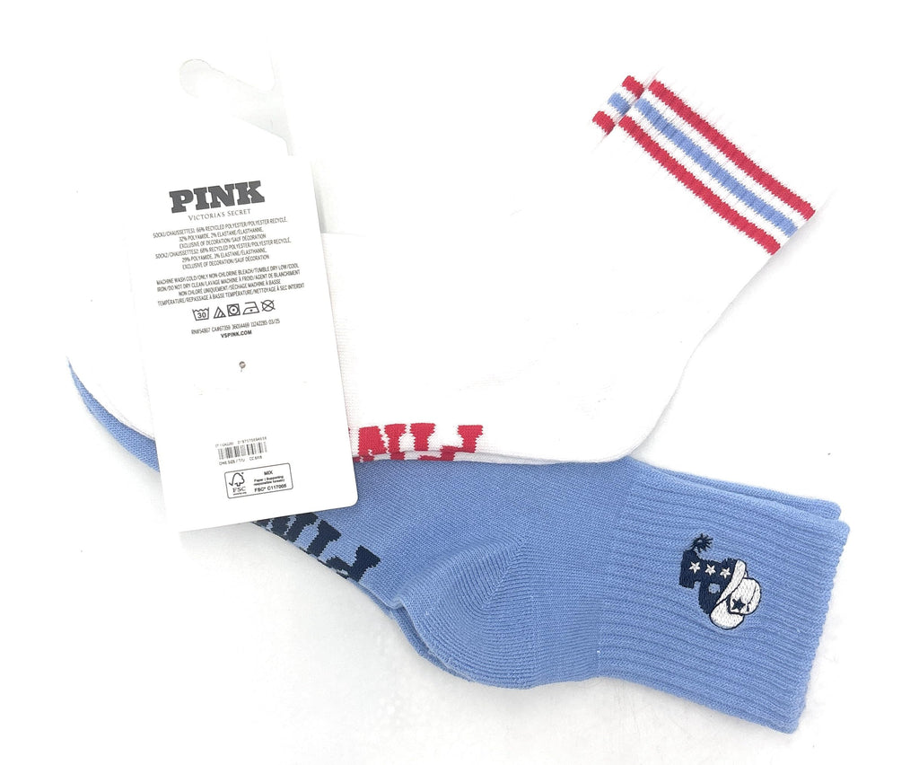 Victoria's Secret PINK 2-Pack Quarter Socks (Blue/White/Red)