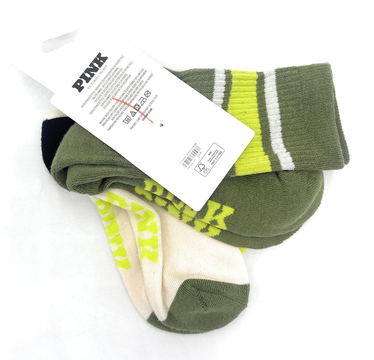 Victoria's Secret PINK 2-Pack Crew Socks (Cream/Olive)
