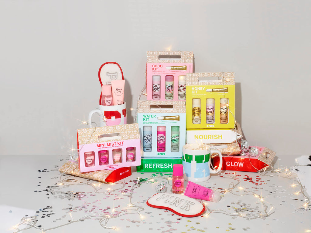 Victoria's Secret PINK Coco Body Care Gift Set: Coco, Coco Chill, Coco Vanilla Mini Lotions & Lip Mask 1.87 Fl Oz (Pack of 4)