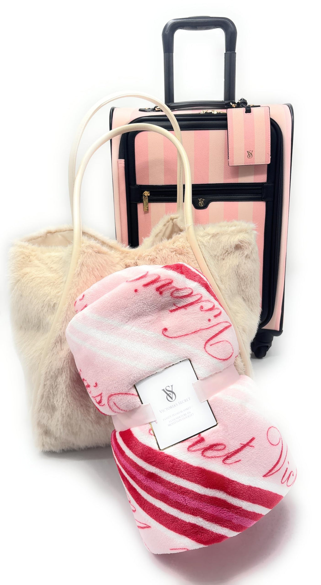 Victoria's Secret Carry-On Luggage Wheelie Suitcase, Blanket, Tote Bag