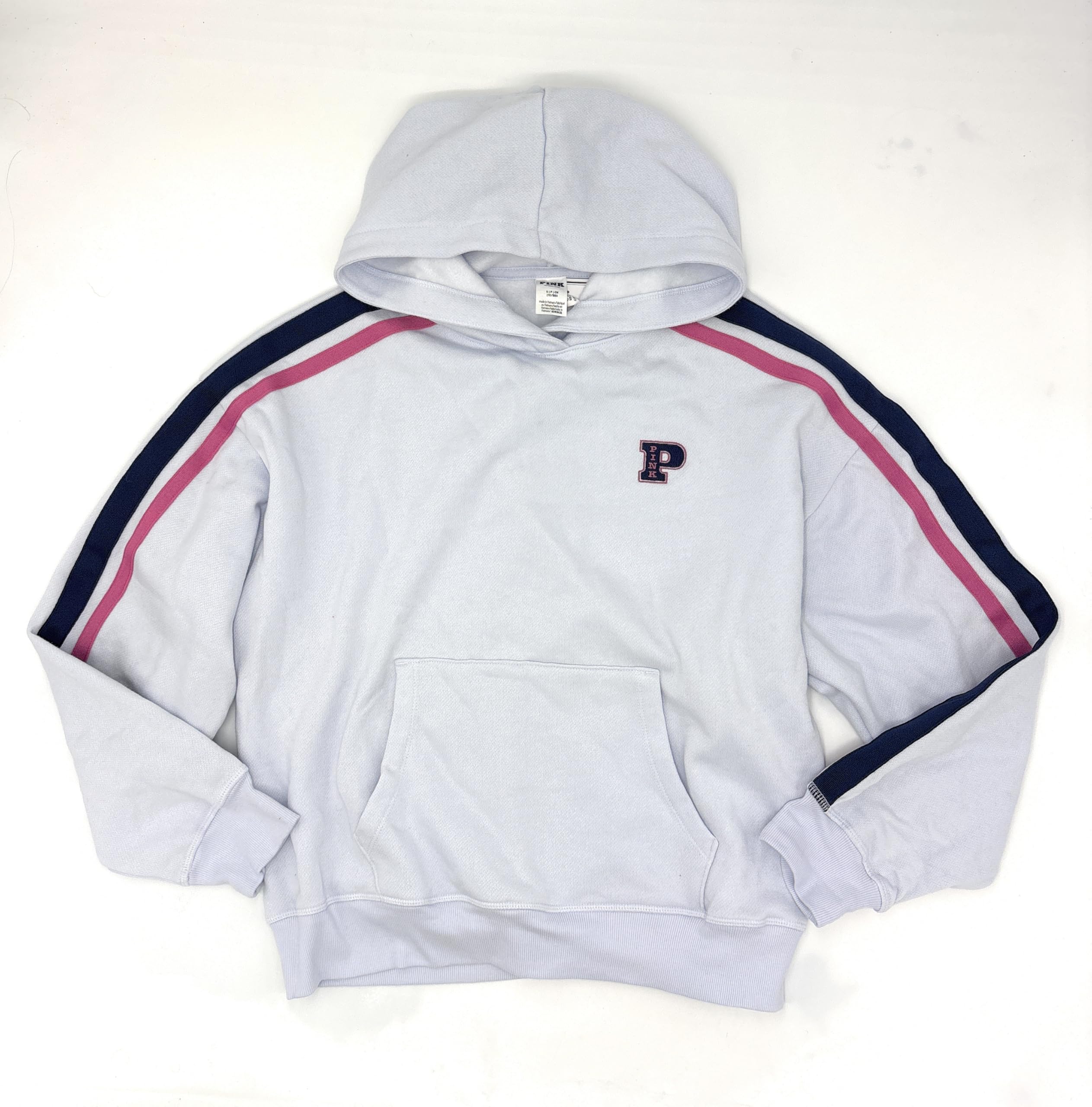 Victoria's Secret Pink Campus Fleece Shrunken Hoodie (US, Alpha, Small, Regular, Regular, Lt.Blue/Emb.)