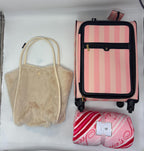 Victoria's Secret Carry-On Luggage Wheelie Suitcase, Blanket, Tote Bag