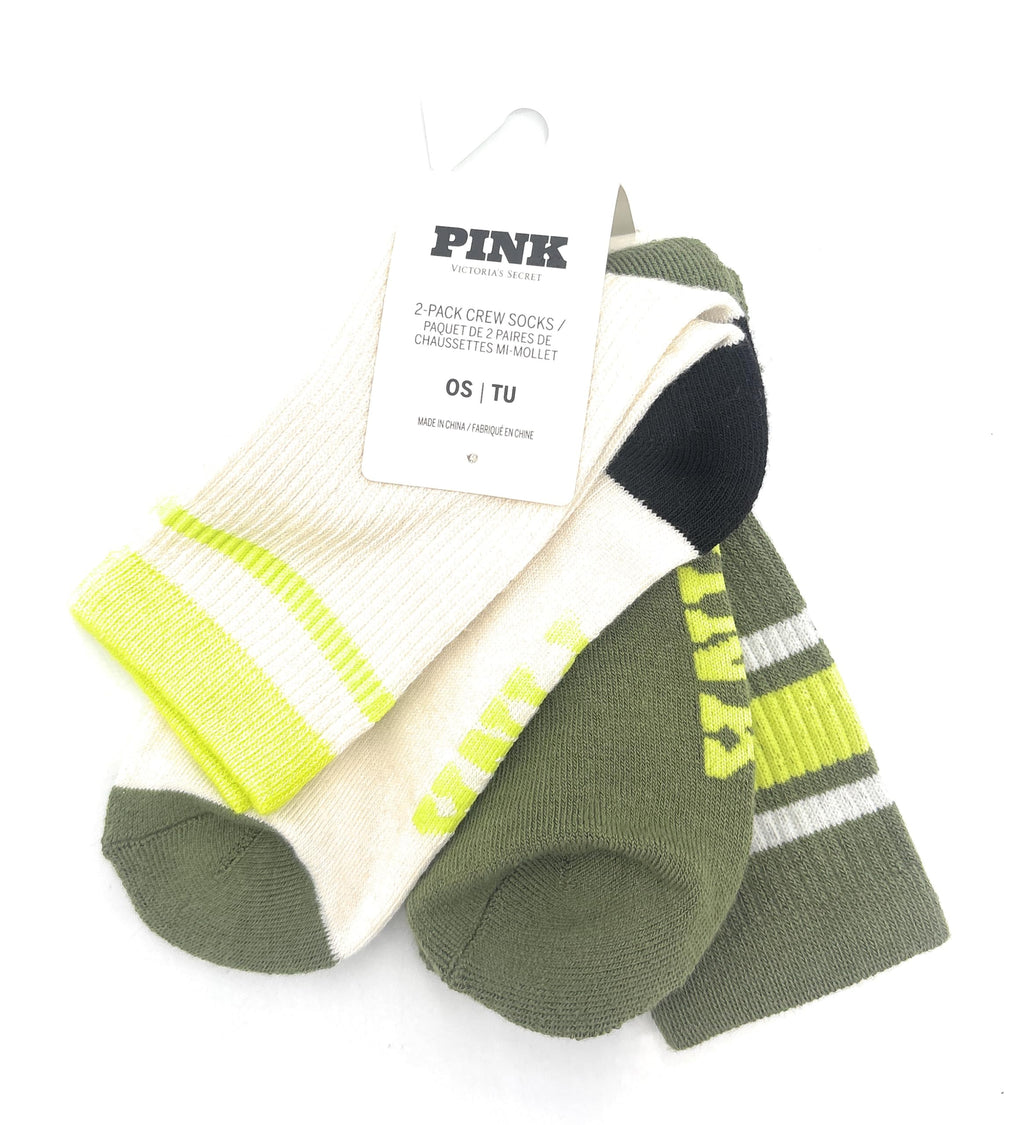 Victoria's Secret PINK 2-Pack Crew Socks (Cream/Olive)