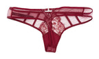 Victoria's Secret Very Sexy Low Rise Thong Panty Embroidered Lace, Faux Leather, Wine Red, Medium