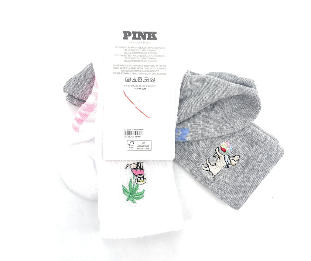 Victoria's Secret PINK 2-Pack Crew Socks (Gray/White/Dogs)