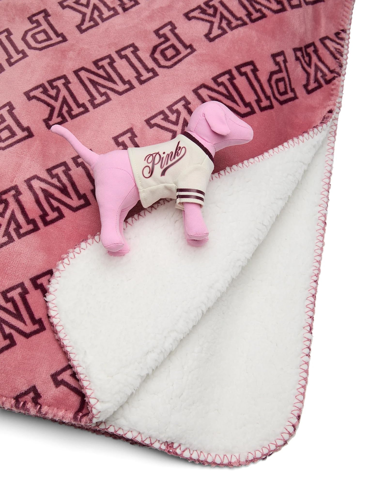 Victoria's Secret Pink Dorm Logo Sherpa Blanket 50" x 60" and Mini Dog Set Color Soft Begonia New