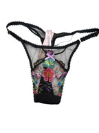 Victoria's Secret Very Sexy Mesh Floral Thong Black Adjustable New Medium