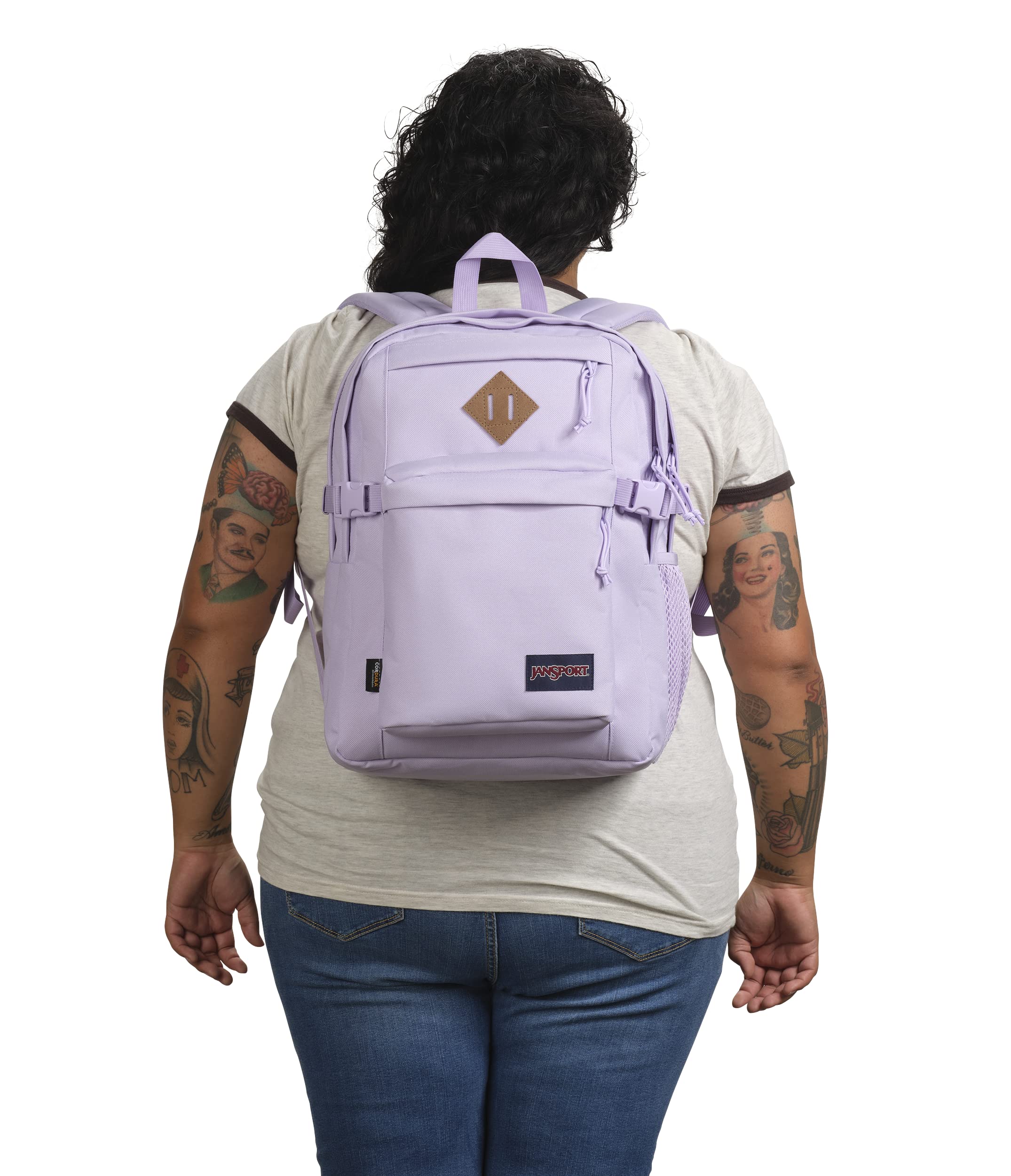 JanSport Main Campus FX Backpack - Travel or Work Bag w 15-Inch Laptop Pack with Leather Trim, Pastel Lilac