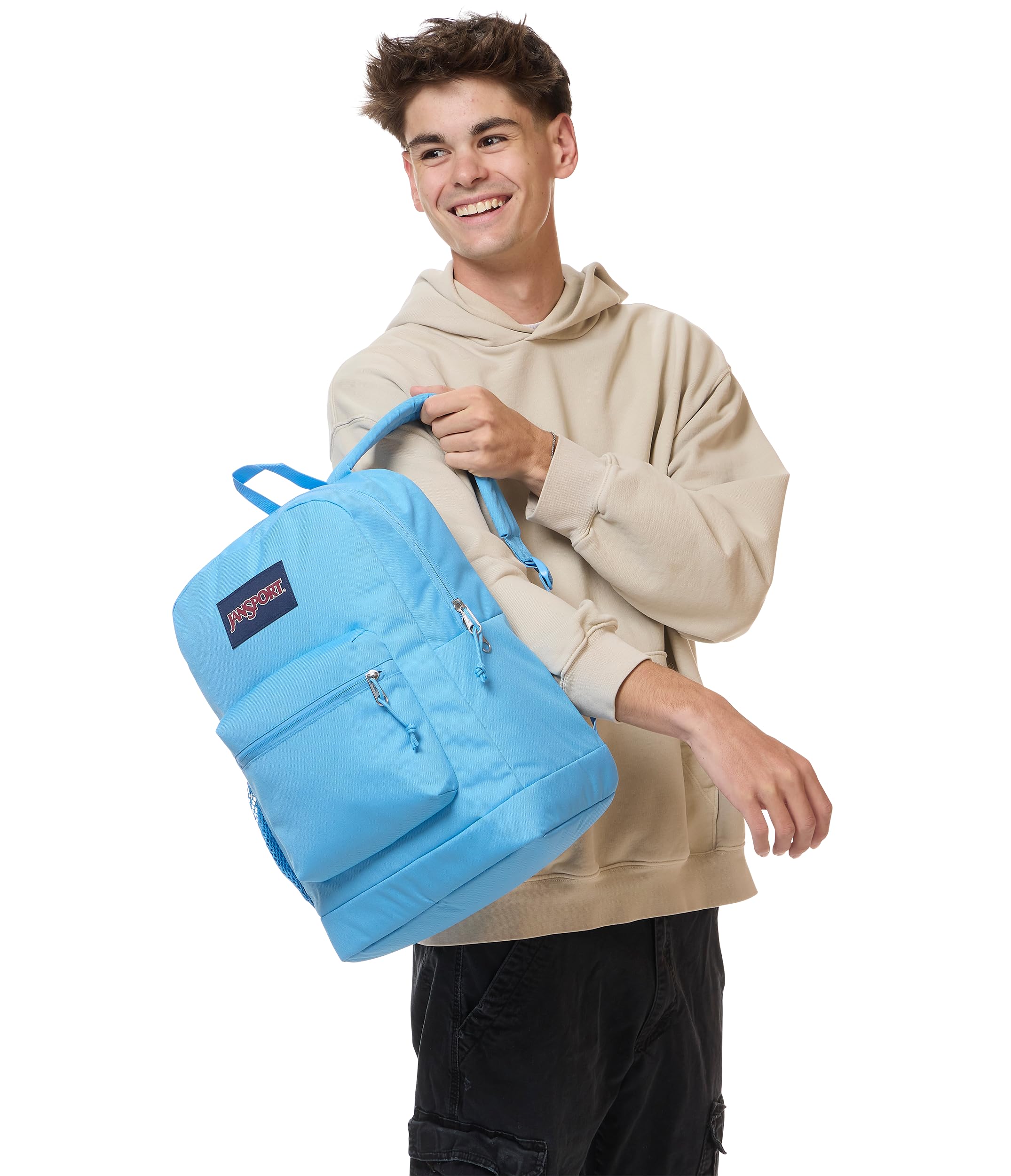 JanSport Cross Town Plus Backpack - Large Main Compartment, Side Water Bottle Pocket, 15-Inch Padded Laptop Sleeve - Electric Azul