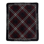 Victoria's Secret Plaid Sherpa Fleece Throw Blanket Black Red Logo New
