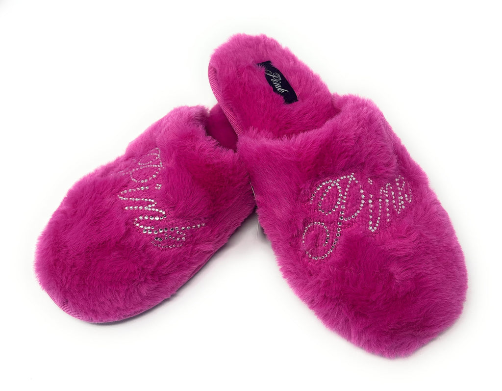 Victoria's Secret PINK Faux-Fur Closed-Toe Slippers (Hot Pink/Bling, 9/10, US Footwear Size System, Adult, Women, Alpha, Medium, Large)