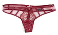 Victoria's Secret Very Sexy Low Rise Thong Panty Embroidered Lace, Faux Leather, Wine Red, Medium