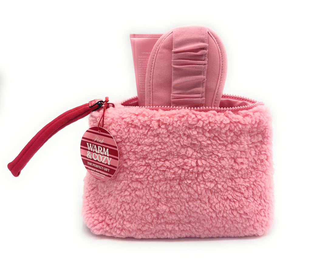 Victoria's Secret PINK Warm & Cozy 4-Piece Gift Set: Bag, Eye Mask, Mist, Lotion, each 2.5 fl oz