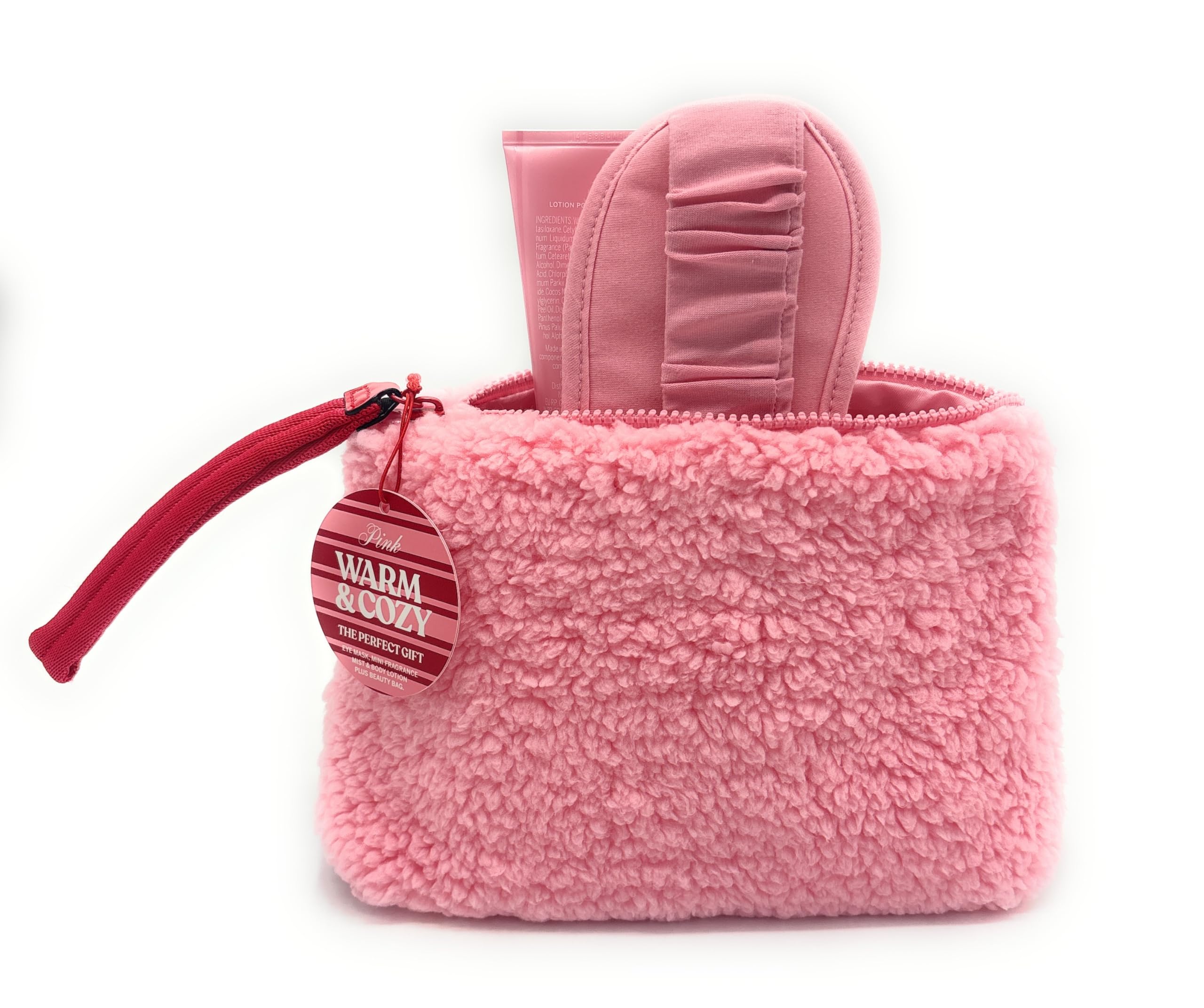 Victoria's Secret PINK Warm & Cozy 4-Piece Gift Set: Bag, Eye Mask, Mist, Lotion, each 2.5 fl oz