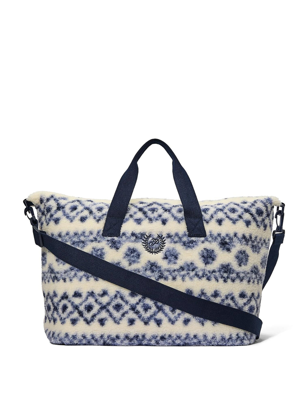 Victoria's Secret Cozy Soft Plush Zipper Weekender Bag Multicolor Fair Isle Pattern Travel Tote New