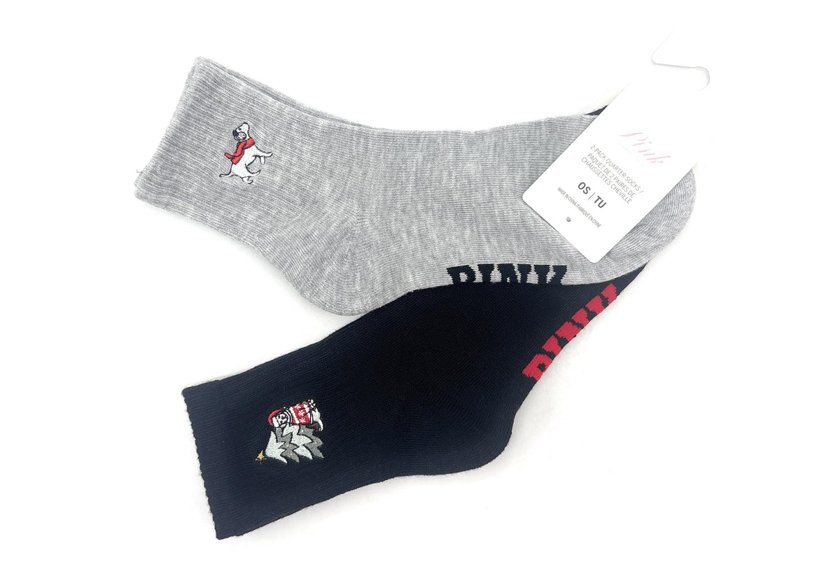 Victoria's Secret PINK 2-Pack Quarter Socks (Black/Gray/Dogs)