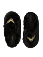 Victoria's Secret Luxe Plush Faux Fur Slippers Black Closed Toe Soft Cozy Angel Wings Indoor Shoes New (Black Angel Wings/Black, 8.5, US Footwear Size System, Adult, Women, Alpha, Medium, Small)