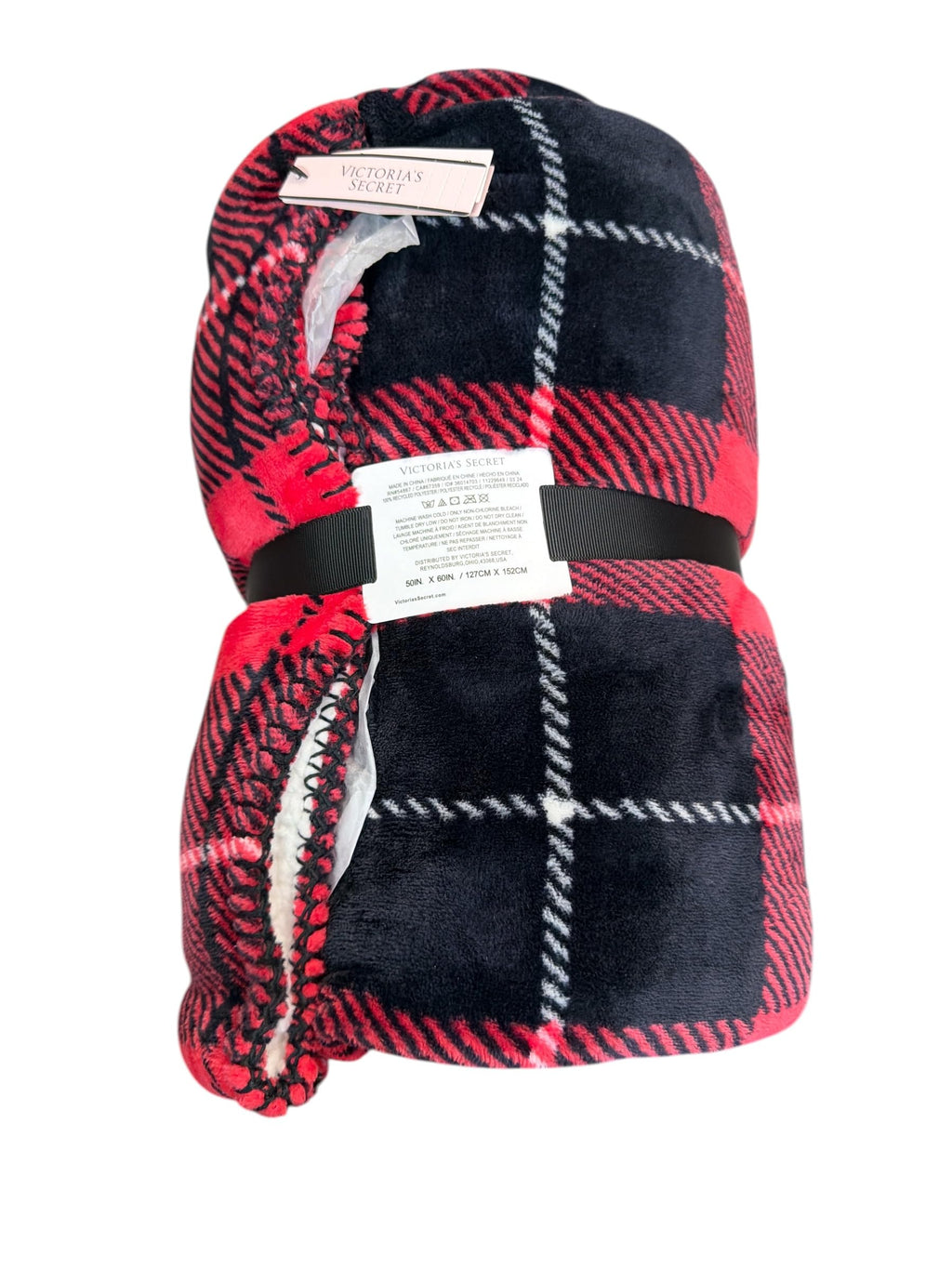 Victoria's Secret Pink Cozy Plush Sherpa Throw Blanket Red Plaid 50x60 New