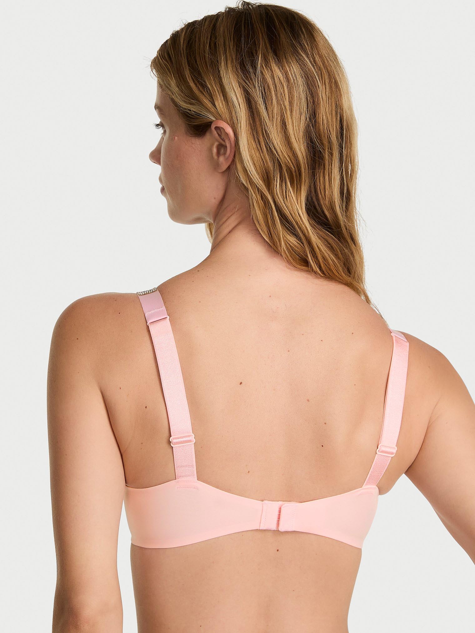 Victoria's Secret Very Sexy Logo Shine Strap Push-Up Bra, Adds One Cup Size, Padded, Plunge Neckline, Bras for Women, Angel Pink, 32C