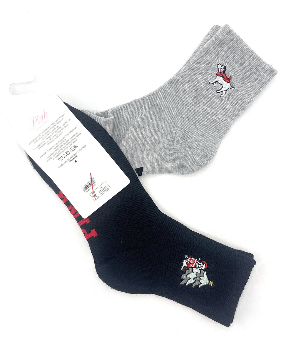 Victoria's Secret PINK 2-Pack Quarter Socks (Black/Gray/Dogs)