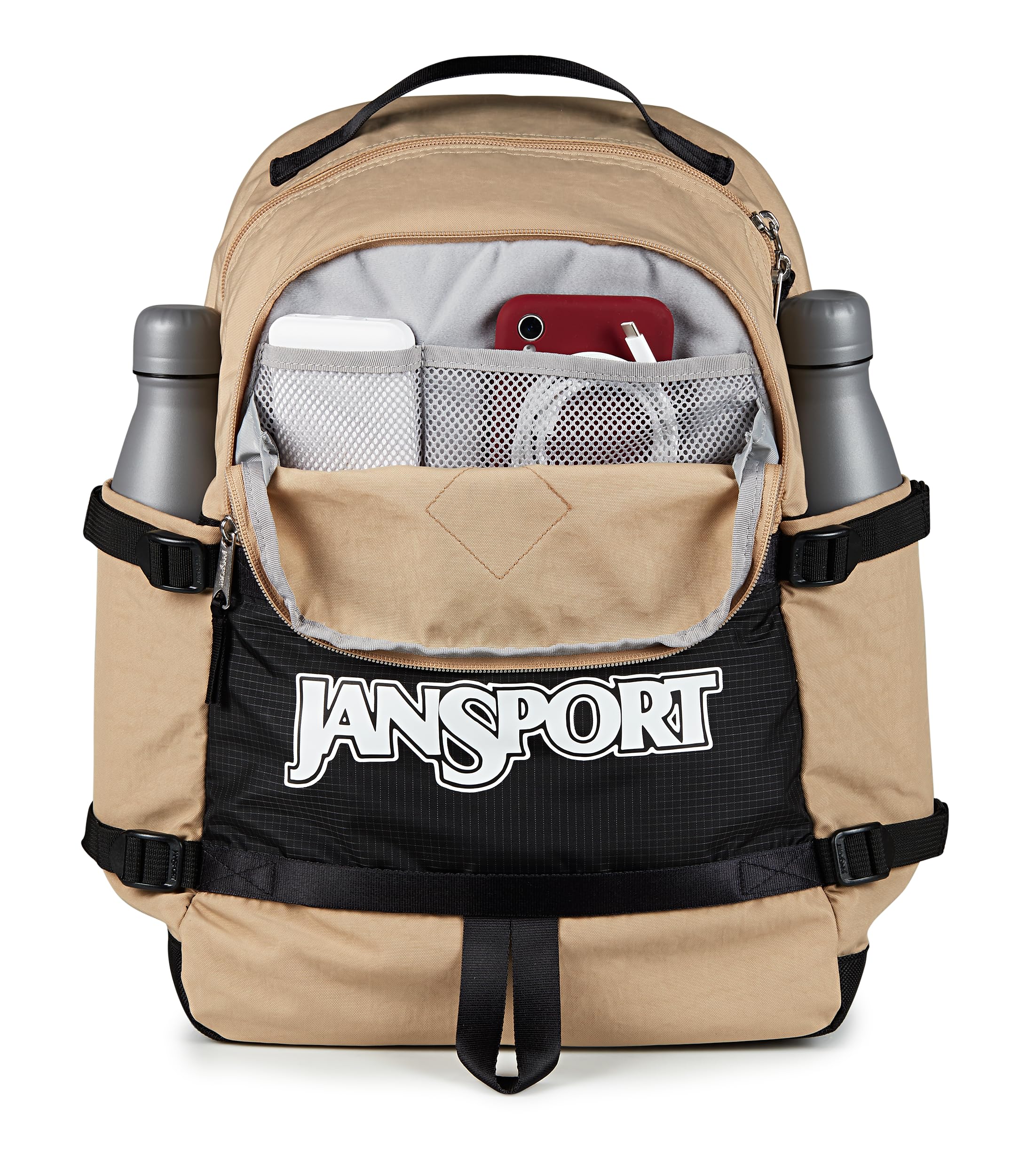 JanSport Small Seattle Pack – Compact Backpack with Main Compartment, Dual Water Bottle Pockets, and Padded Sleeve for 15-Inch Laptop, Travertine