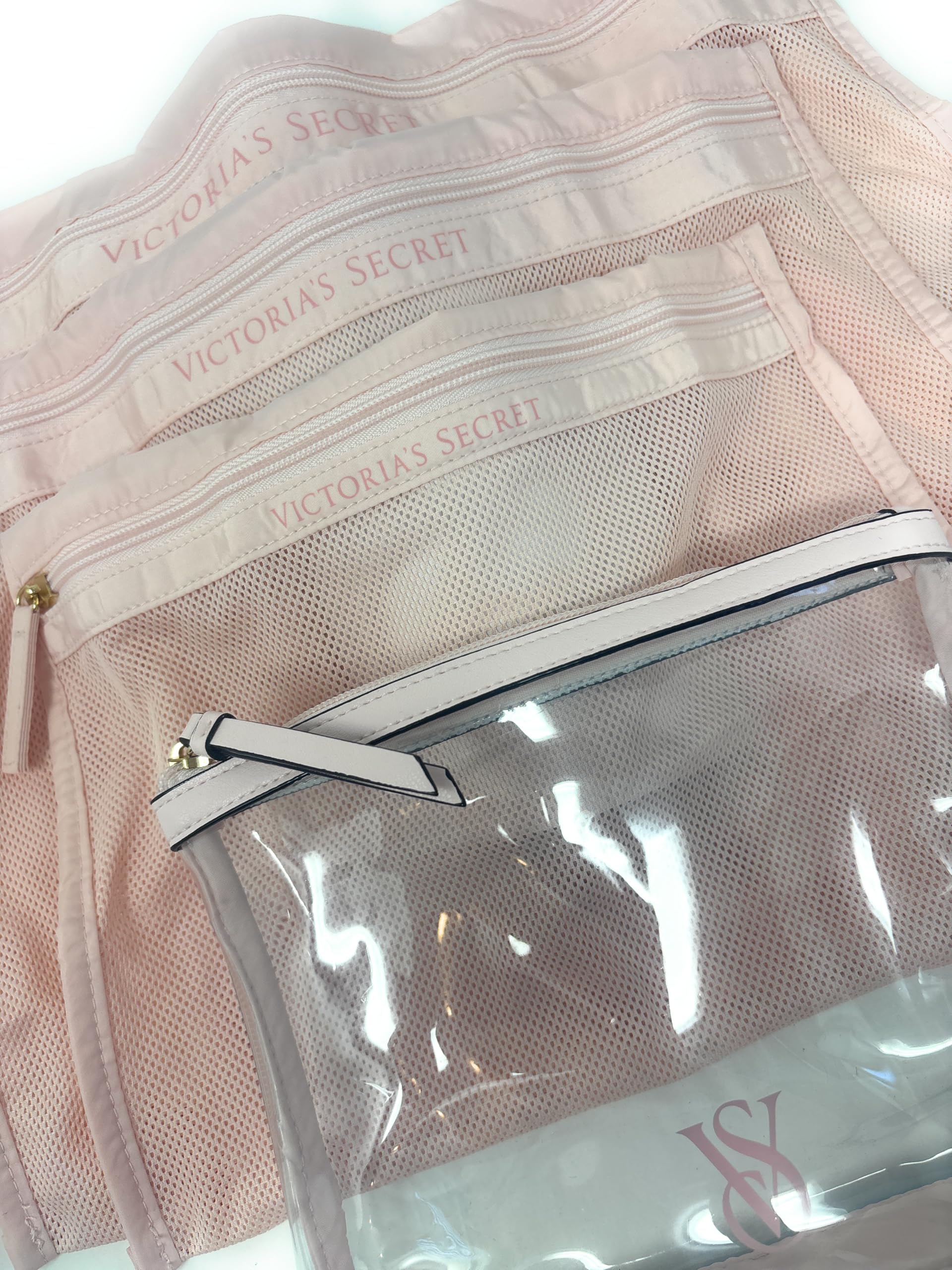 Victoria's Secret Laundry Wash Bag Set, Pink, 3 Mesh Bags with Clear Zip Carry Case, 4-Piece