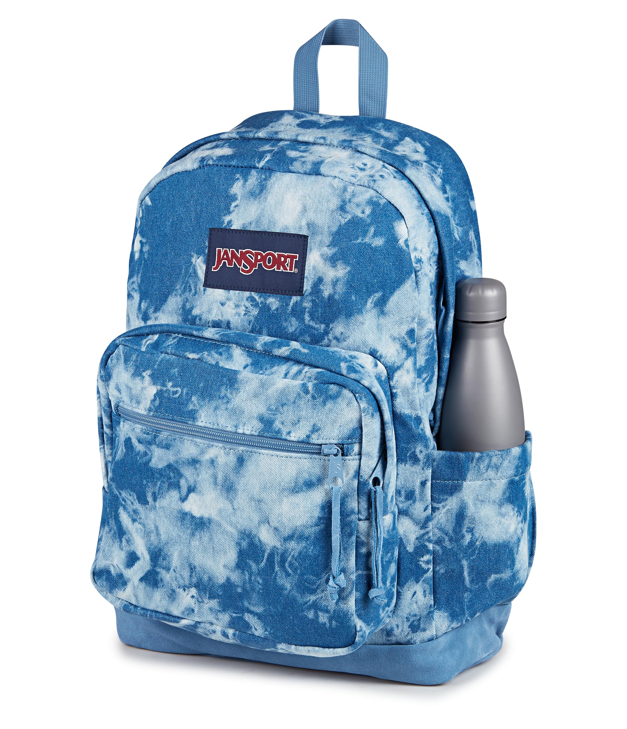 JanSport Right Pack Expressions Backpack – Main Compartment, 15-inch Padded Laptop Compartment, Side Water Bottle Pocket, Utility Pocket with Zippered Rain Flap, Denim Wash Blue
