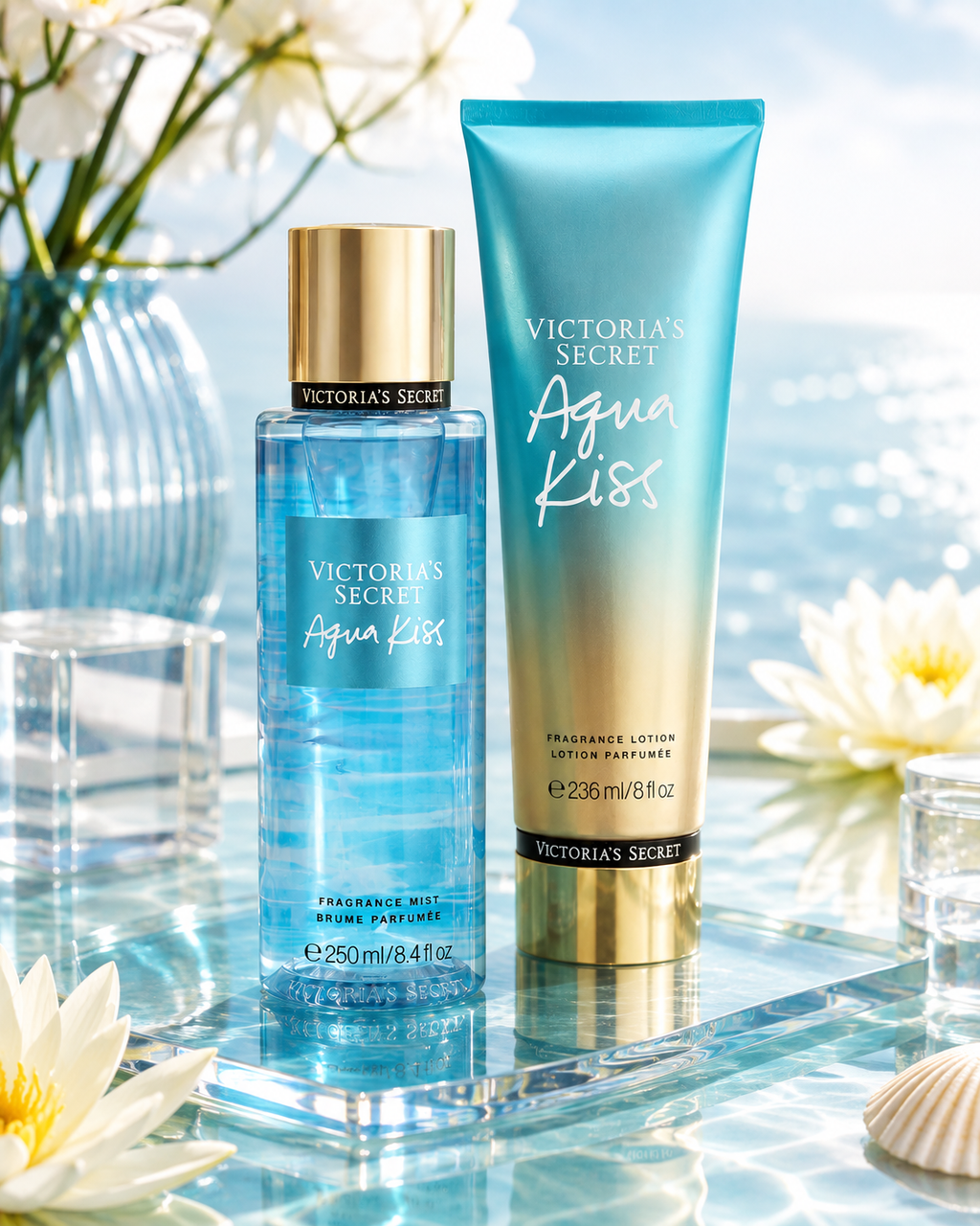 Victoria’s Secret Aqua Kiss Fragrance Mist & Lotion Set 8.4 oz + 8 oz